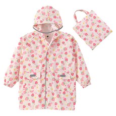 愛北鼻 兒童加厚加強防水雨衣 加厚款-花花小草莓 加高領口防水 2XL碼 1入, 130~140cm