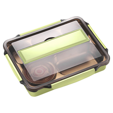 Mega 加大款 北歐304不鏽鋼分格便當盒 耐熱PP外殼 120°C以下, 附餐具 + 湯碗, 綠色, 1組