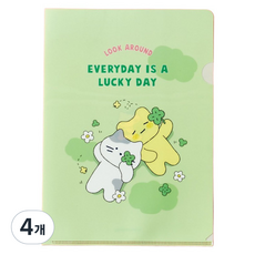 Modern House奶油店Lucky Day牛奶貓奶油軍A4 L夾文件夾, 綠色, 4個