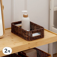 하우스레시피 PP라탄 직사각 바스켓 S, 다크브라운, 2개