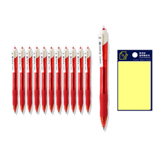 DONG-A Cronix DX 原子筆 C-0.5 12入 + Tukovi 黃色便利貼 套組, 紅色, 1套