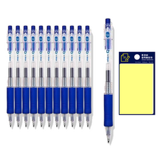DONG-A Q Knock 標準原子筆 0.4mm 12入 + Tucobi 黃色便利貼 套組, 藍色, 1套