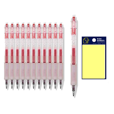 DONG-A Q Knock 素色原子筆 0.4mm 12入 + Tukovi 黃色便利貼組, 紅色, 1套