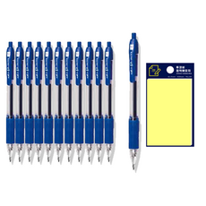 DONG-A P-knock 按壓筆 0.4mm 12入 + Tucoby 便利貼 黃色組合, 藍色 + 黃色, 1套