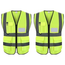 포켓형 메쉬 작업 안전조끼, 형광, 2개