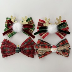 BEASOL 女童聖誕蝴蝶結髮夾4件組 紅色 夾長6公分