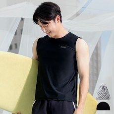 AQUATICA 男款無袖防護衣+泳帽+塑膠束口泳具袋