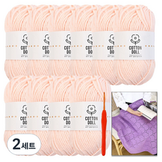 니뜨 코튼돌 뜨개실 50g x 10p + 모사용 코바늘 3.0mm + 아모르 블랭킷 도안 세트, 2세트, 9소프트스킨