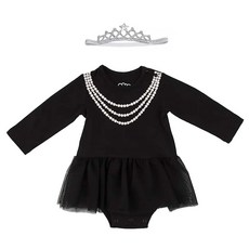 La Chamade 日安朵朵 女嬰長袖雪紡蓬蓬裙連身衣 - MIT台灣製 黑色, 6~9個月