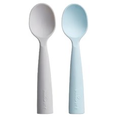 Miniware 矽膠兒童湯匙組 食品級矽膠製成 寶寶學習湯匙 2入, 芝麻+海藍, 1組