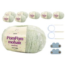 Knitt 絨球馬海毛毛線 50g x 4入 + 5mm輪針 + 纜繩固定器組合, 2套, 02 冰薄荷色(毛線)