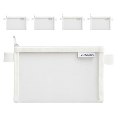 문구담 메쉬 파우치형 필통, 화이트, 5개