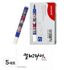 모나미 둥근닙 유성매직 12p + 캘리그라피 패드 60p 세트, 청색, 5세트