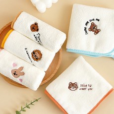 Titan 高品質掛環迷你擦手巾5件組, 兔子 + 老虎 + 熊 + 熊頭 + 獅子, 1套