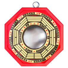 財神小舖 居家鎮宅 小八卦鏡 FA-3305-1 直徑10cm, 八卦凸鏡 金色 + 紅色, 1個