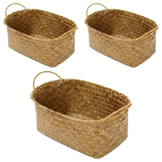 Gongganlove 帶手柄圓形藤製水果籃 M 27 x 17 x 11cm, 天然, 3個