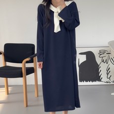 Borimam 清新長袖大尺碼長版連身裙 孕婦裝 a04