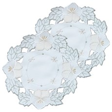 J&N 刺繡桌墊 20R, 20 x 20cm, 芙蓉, 2個