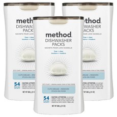 method 潔淨三效聰明洗碗球 無香料 54顆x3罐組,洗碗機專用, 強效去油, 天然配方, 880g, 3罐