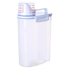 理享家 日式簡約帶刻度儲米桶/飼料桶 3L 儲物罐 附刻度量杯 防潮密封, 大(9 x 16 x 31cm), 1個, 透明