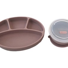 BLUE MAMA 矽膠吸附孩童餐具組 2入, 粉色, 餐盤+止滑碗