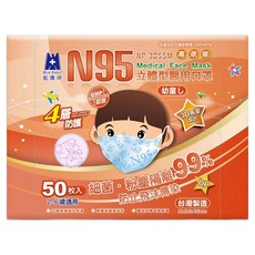 blue eagle 藍鷹牌 兒童款 N95立體型醫用口罩 2~6歲適用, 粉熊, 50片, 1盒