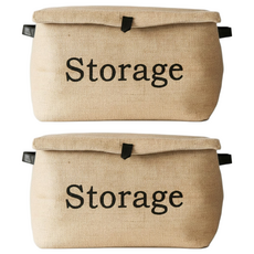 棉麻帶蓋防塵收納籃, 2個