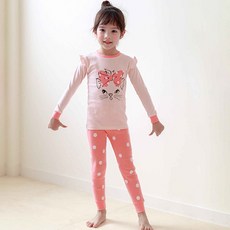 Maykids 女童款粉點點貓咪30支紗長袖家居套裝