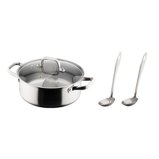 cook power 鍋寶 304不鏽鋼鴛鴦鍋 4L, 蓄熱佳, 適用電磁爐, 附湯勺與漏勺, 26cm, 不鏽鋼色, 1組