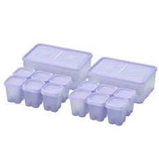 땡스소윤 냉동실 전용 밀폐용기 5호 1.3L x 2p + 밀큐브 100ml x 12p 세트 쿨라벤더, 1개