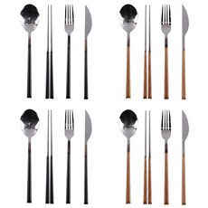 에이드엘 퀴드노비1979 커트러리 디너 4인 세트, 네츄럴우드, 다크그레이, 숟가락 4p + 젓가락 8p + 포크 4p + 나이프 4p