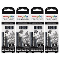 펜텔 포인트라이너 수성 드로잉펜 5종 세트 YS20P-5, 블랙, 4개