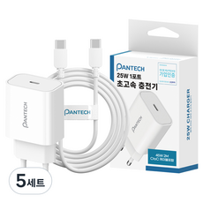 팬택 25W C타입 PD 3.0 PPS 초고속충전기 + 45W C타입 to C타입 케이블 2m 세트, 5세트, 화이트