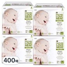 NATURE LOVE MERE 魔法柔軟貼身尿布 新生兒 小型 3~6kg 帶型 兒童通用, 400張, 新生兒和幼兒（NB&S）