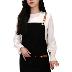 Lead home 皮革肩帶棉質圍裙, 黑色, 1個