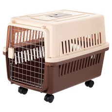 doter 寵愛物語 寵愛運輸籠 RU21 適用於犬貓 PP+鋼鐵材質 附剎車輪, 米色 + 咖啡色, 1個