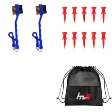 NAYASTYLE 高爾夫球桿頭清潔器 2入 + PE高爾夫短球梯 10入 + 收納袋套組 GFYP-32-2+169-1PU, 混合顏色