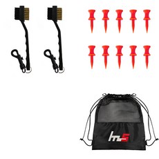 NAYASTYLE 高爾夫球桿頭清潔器 2入 + PE 高爾夫短球梯 10入 + 收納袋組合 GFYP-32-3+169-1PU, 混合顏色