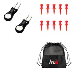 NAYA STYLE Golf Green Fork Repairer 黑色 2p + PE Golf Short Short Tee Red 10p + Pouch Set GFYP-38-2 169-1PU, 混色