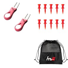 NAYASTYLE 高爾夫果嶺叉修補器 2入 + PE高爾夫短球釘 10入 + 收納袋套組 GFYP-38-3+169-1PU, 混合色