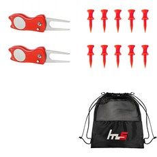 NAYASTYLE 高爾夫果嶺叉修補器 紅色 2入 + PE 高爾夫短版球梯 紅色 10入 + 收納袋套組 GFYP-39-1 169-1PU, 混合顏色