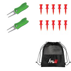 NAYASTYLE 高爾夫果嶺叉修補器 2入+PE 高爾夫短球梯 10入+收納袋組合 GFYP-41-3+169-1PU 綠色(修補器) 紅色(高爾夫球梯), 綠色(修補器), 紅色(高爾夫球梯)