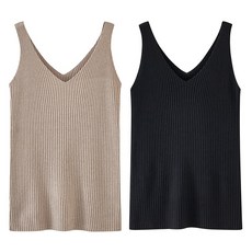 Elsso 女款羅紋無袖針織背心 T恤 2件組