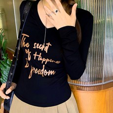 메이첼 여성용 레터링 브이넥 슬림 긴팔 티셔츠 13549