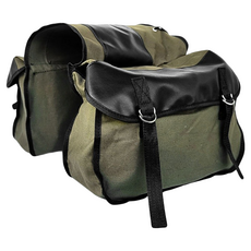 機車馬鞍包 帆布+皮革, 軍綠色, 37 x 14 x 26cm