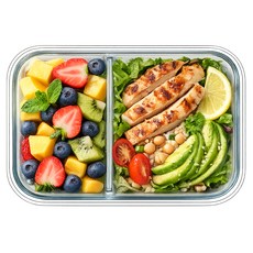 발룬피니 내열유리 나눔 칸막이 밀폐용기, 1개, 직사각형 1040ml 2구