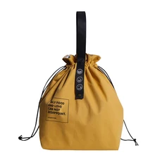 E.City 日式工藝質感束口便當購物收納袋 帆布尼龍塗層, 卡其色