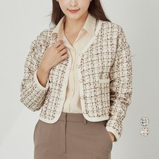 afinar 女款格紋編織粗花呢短版外套