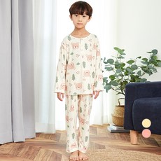 Lolly Tree 童款聚酯纖維亨利領睡衣套裝 BE