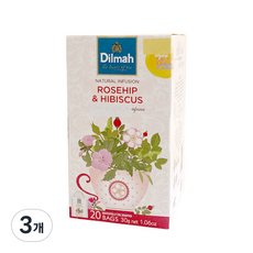 딜마 Funtea 로즈힙 앤 히비스커스 허브차, 1.5g, 20개입, 3개